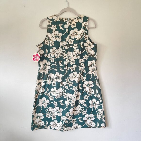 Hilo Hattie Size 16 Hibiscus Floral Green Sleeveless Short Dress Hawaiian - Picture 2 of 8